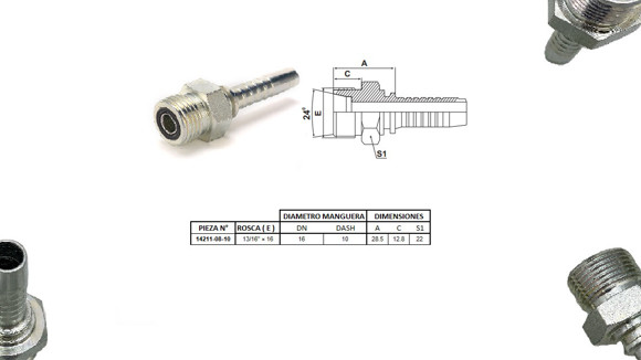 Imagen de MACHO RECTO 13/16"ORFS X 16F 10 MANG. 5/8" PLANO C/ORRING
